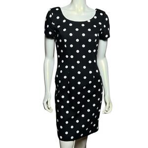 Vintage Santa Fe Black White Polka Dot Cap Sleeve Dress Size 4 1980s Style